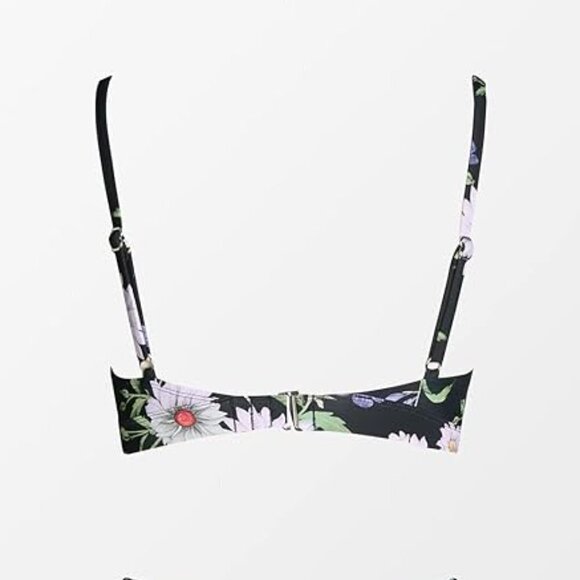 CUPSHE BLACK FLORAL RUFFLE TRIM V-NECK TOP & BLACK BIKINI BOTTOM SIZE MEDIUM NWT - Picture 5 of 9